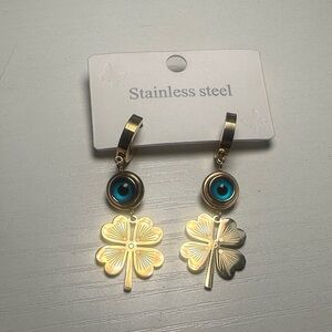 Gold Clover Drop Earrings